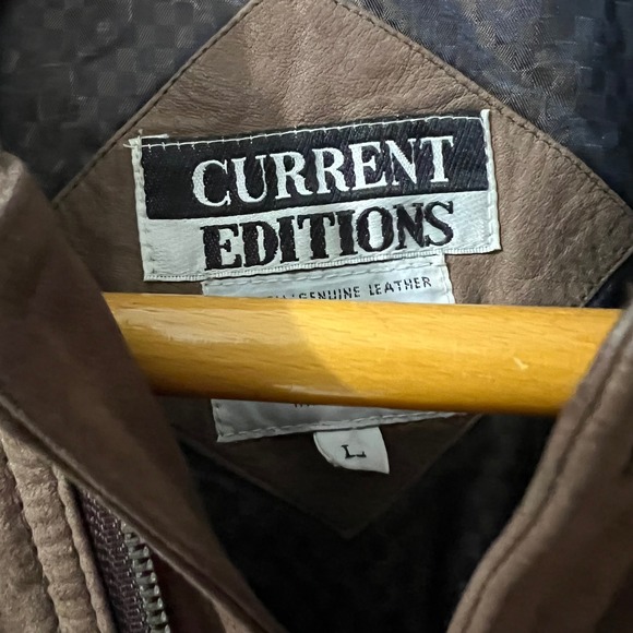 Vintage Current Editions Brown Genuine Leather Moto Biker Bomber Jacket Size L - Picture 6 of 7